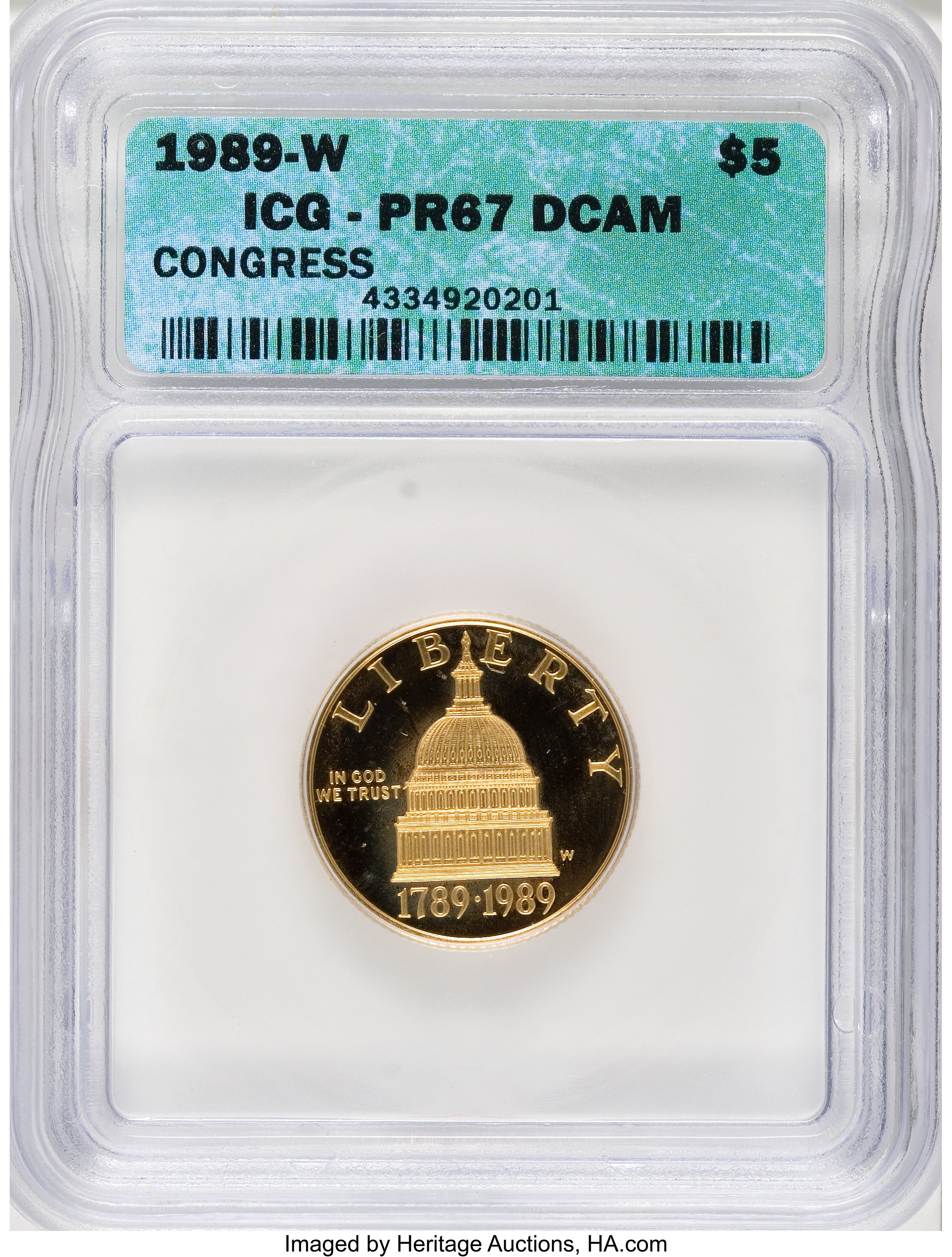 1989 W Congress Bicentennial Gold $5 PR Values | Greysheet