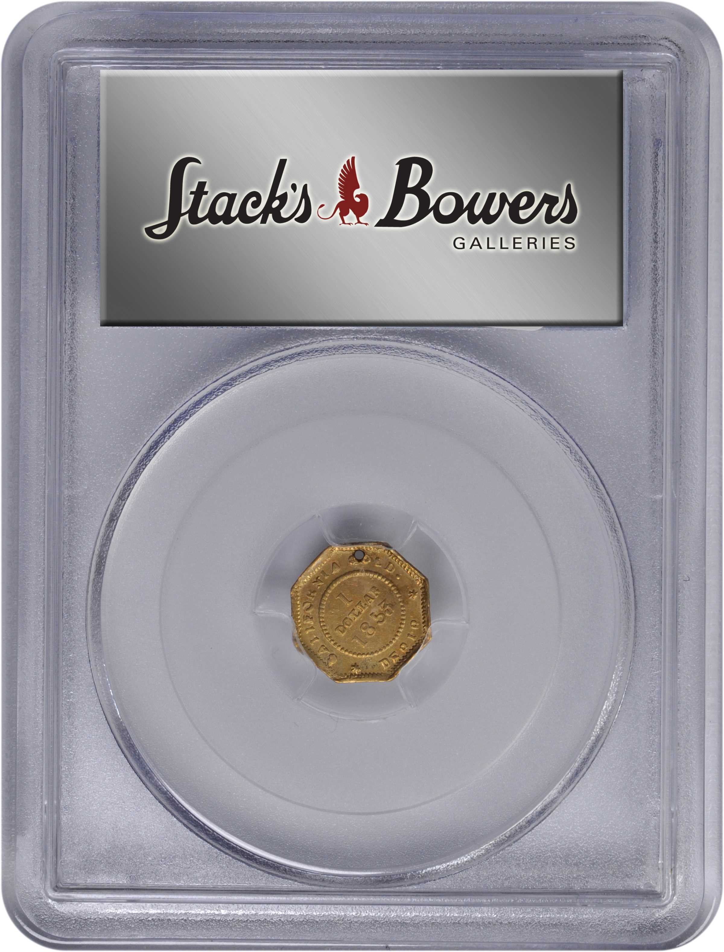 image for: 1853-DERIB Octagonal $1. BG-526. Rarity-6+. Liberty Head. AU Details--Holed (PCGS).