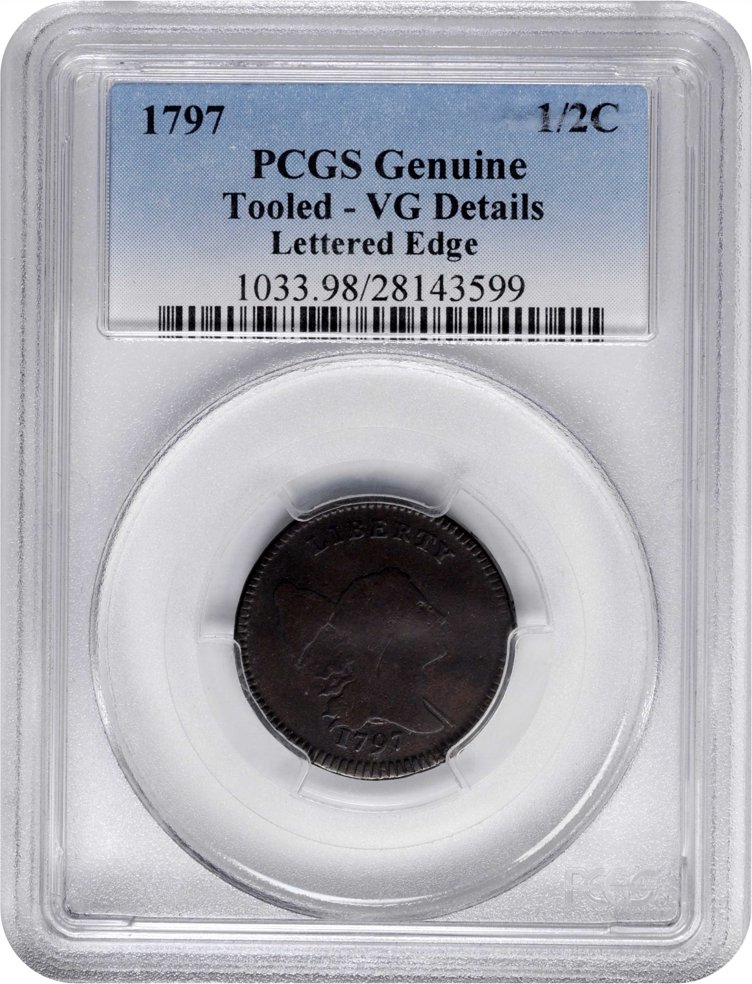image for: 1797 Liberty Cap Half Cent. C-3b. Rarity-4. Low Head. Lettered Edge. VG Details--Tooled (PCGS).