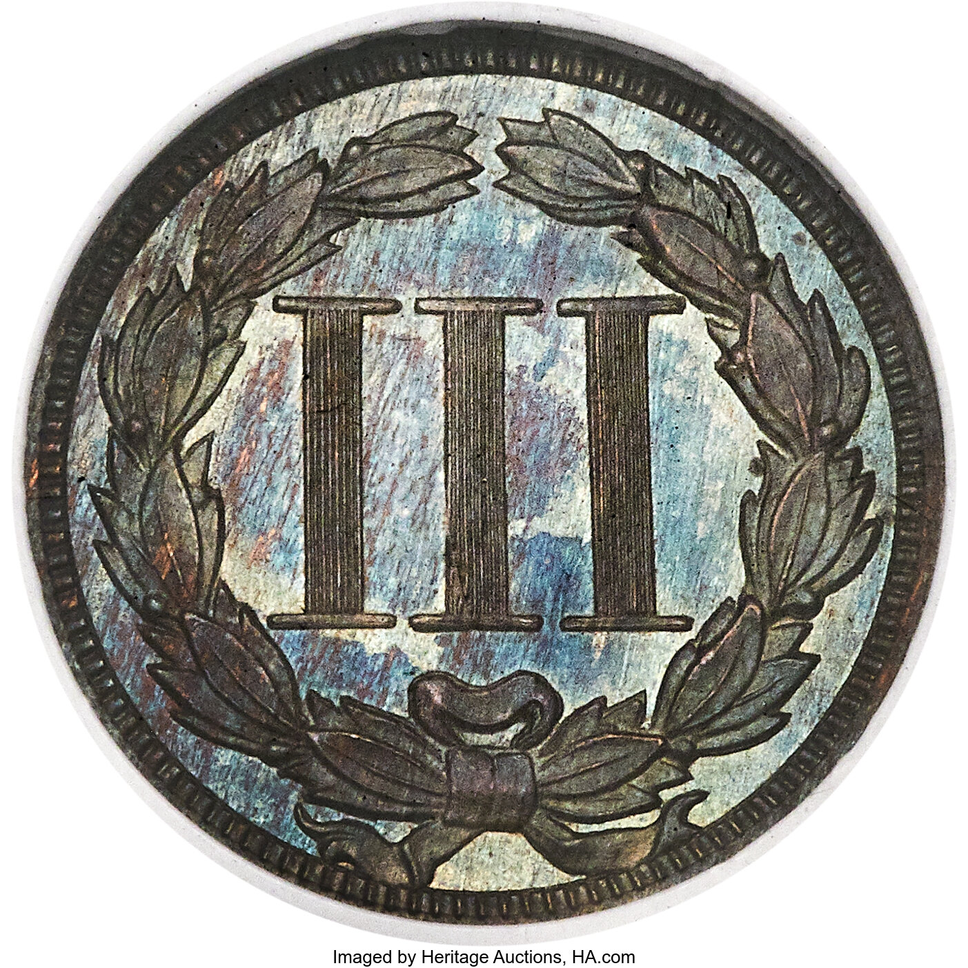 image for: 1865 3C Three Cent Nickel, Judd-411, Pollock-482, High R.6, PR64 Brown NGC....