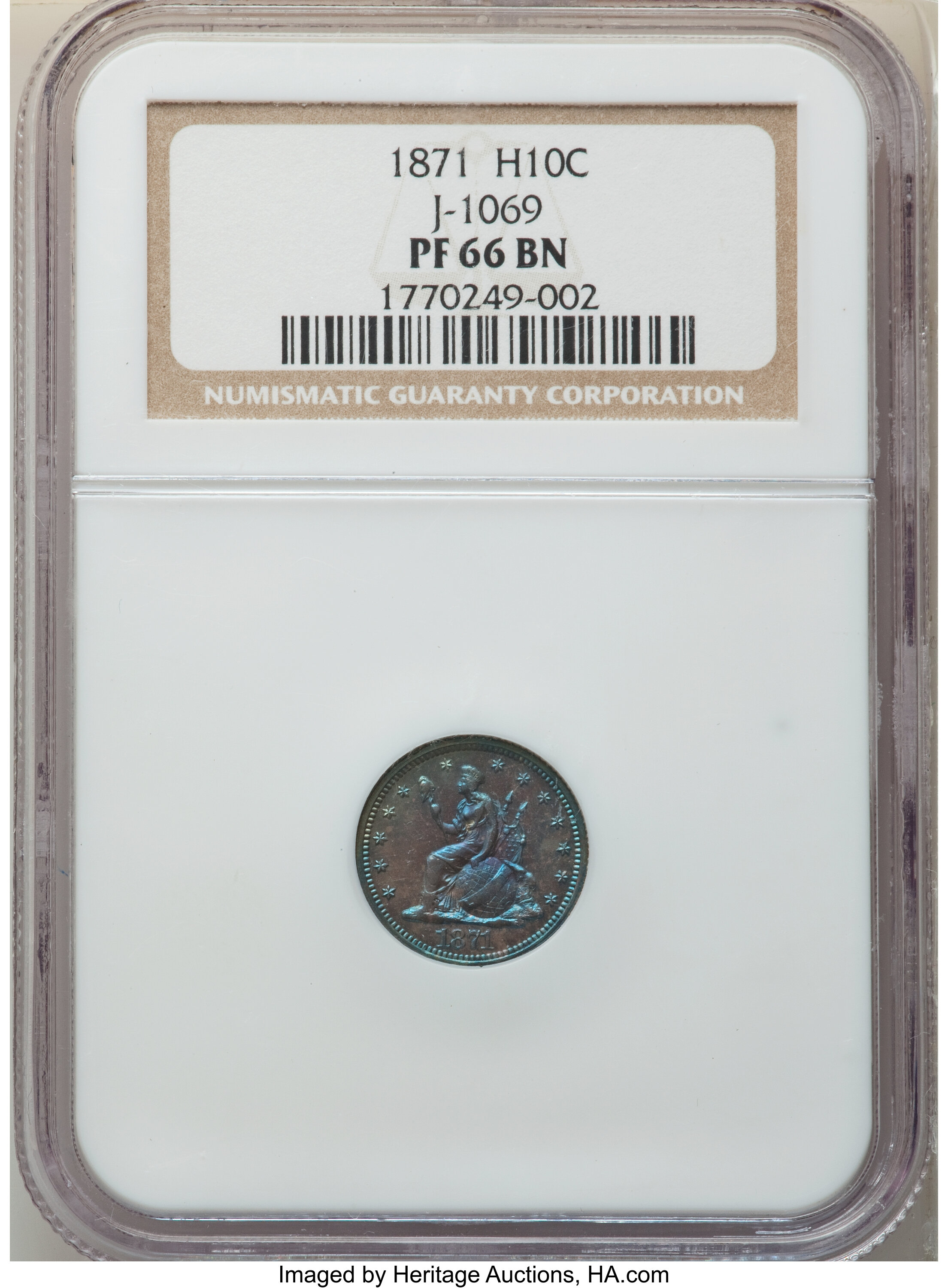 image for: 1871 H10C Half Dime, Judd-1069, Pollock-1205, Low R.7, PR66 Brown NGC....