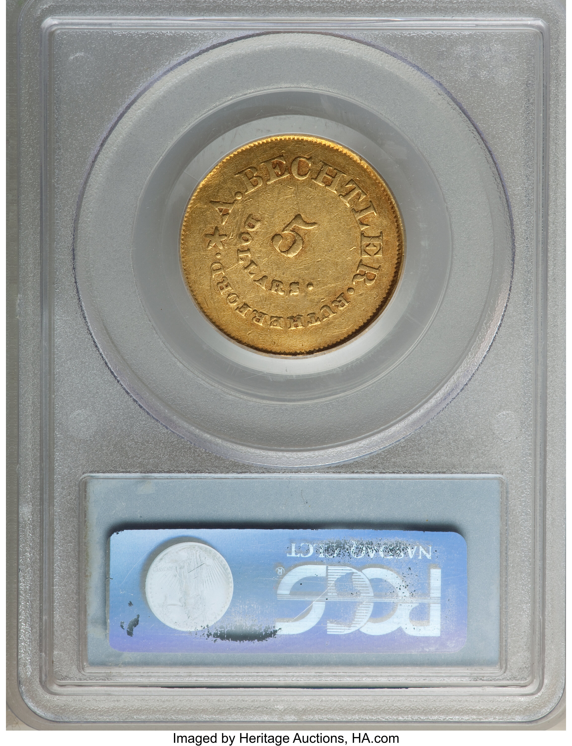 image for: (1837-1842) $5 A. Bechtler Five Dollar, 128G. 22C. XF45 PCGS. CAC. K-28, R.6....