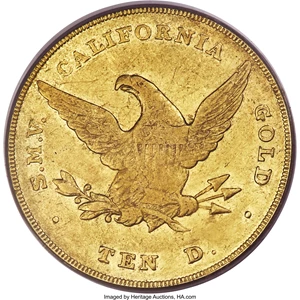 image for: 1852 $10 Wass Molitor Ten Dollar, Small Head AU55 PCGS. K-3, R.6....