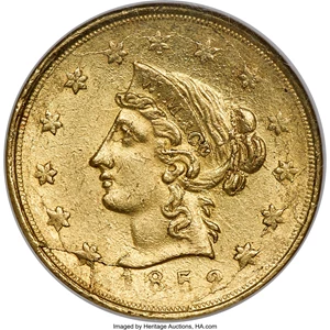 image for: 1852 $10 Wass Molitor Ten Dollar, Large Head, Wide Date, MS63 NGC. K-4, R.5. ...