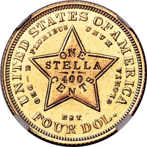 image for: 1880 $4 Coiled Hair Stella, Judd-1660, Pollock-1860, JD-1, Low R.7, PR61 NGC....