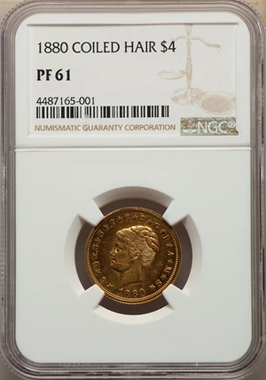 image for: 1880 $4 Coiled Hair Stella, Judd-1660, Pollock-1860, JD-1, Low R.7, PR61 NGC....
