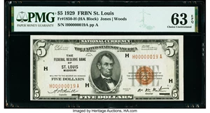 image for: Low Serial Number 19 Fr. 1850-H $5 1929 Federal Reserve Bank Note. PMG Choice Uncirculated 63 EPQ....