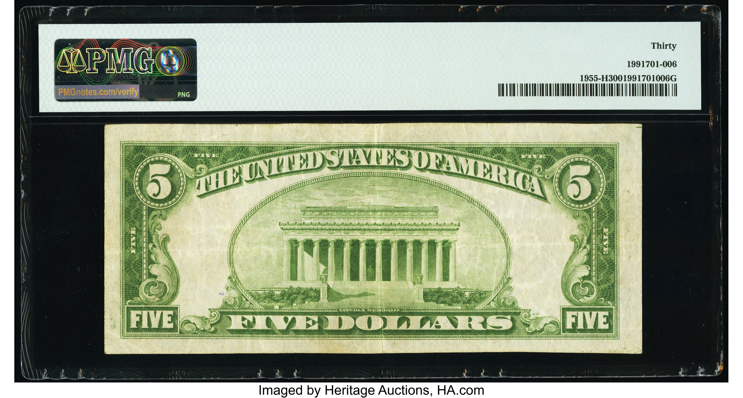 image for: Low Serial Number 4 Fr. 1955-H $5 1934 Light Green Seal Federal Reserve Note. PMG Very Fine 30....