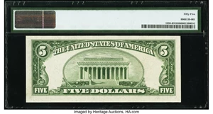 image for: Fr. 1959-B $5 1934C Narrow Federal Reserve Note. PMG About Uncirculated 55....