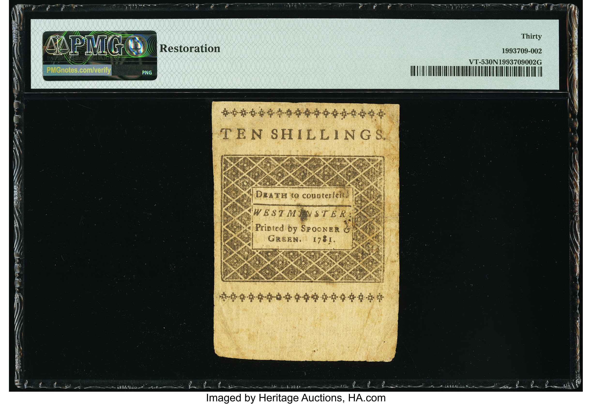 image for: Vermont February 1781 10s PMG Very Fine 30 Net....