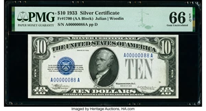 image for: Fr. 1700 $10 1933 Silver Certificate. PMG Gem Uncirculated 66 EPQ....
