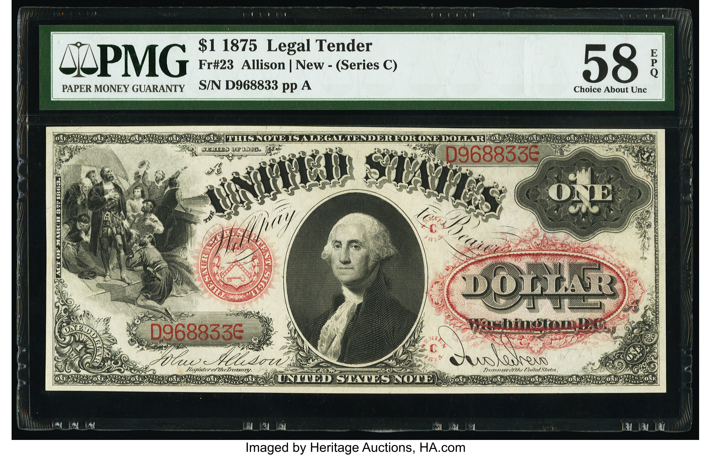 image for: Fr. 23 $1 1875 Legal Tender PMG Choice About Unc 58 EPQ....