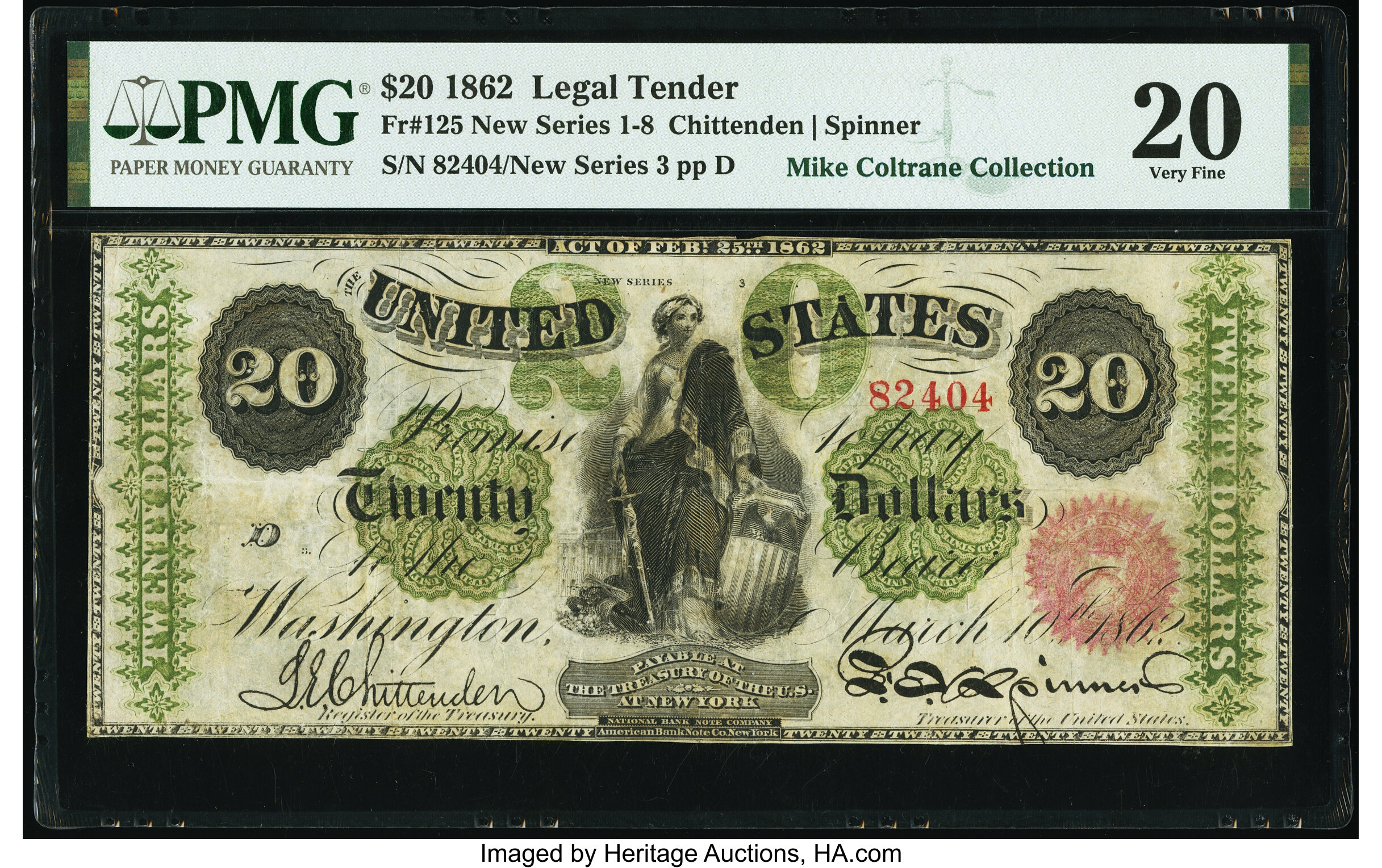 image for: Fr. 125 $20 1862 Legal Tender PMG Very Fine 20....