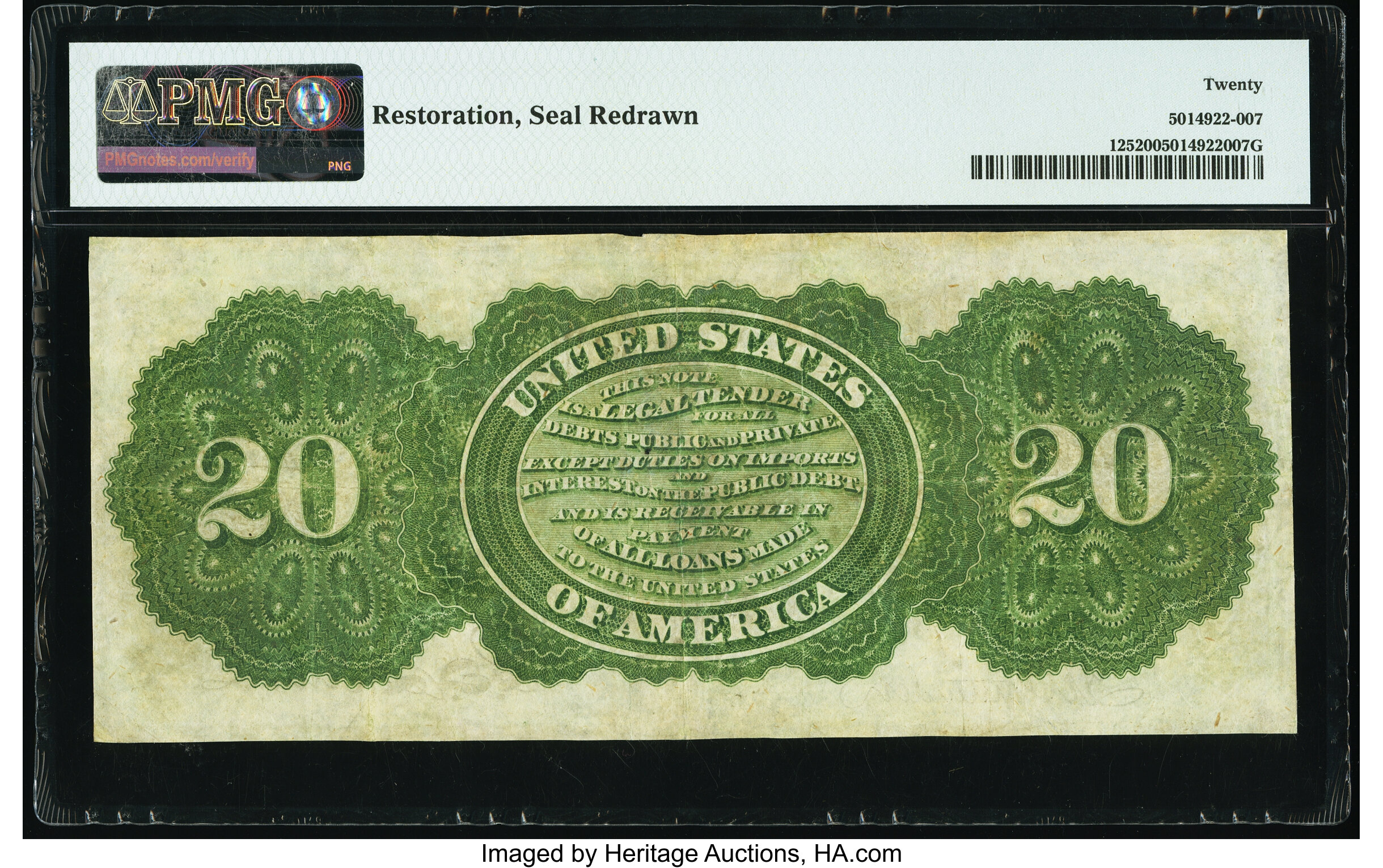 image for: Fr. 125 $20 1862 Legal Tender PMG Very Fine 20....