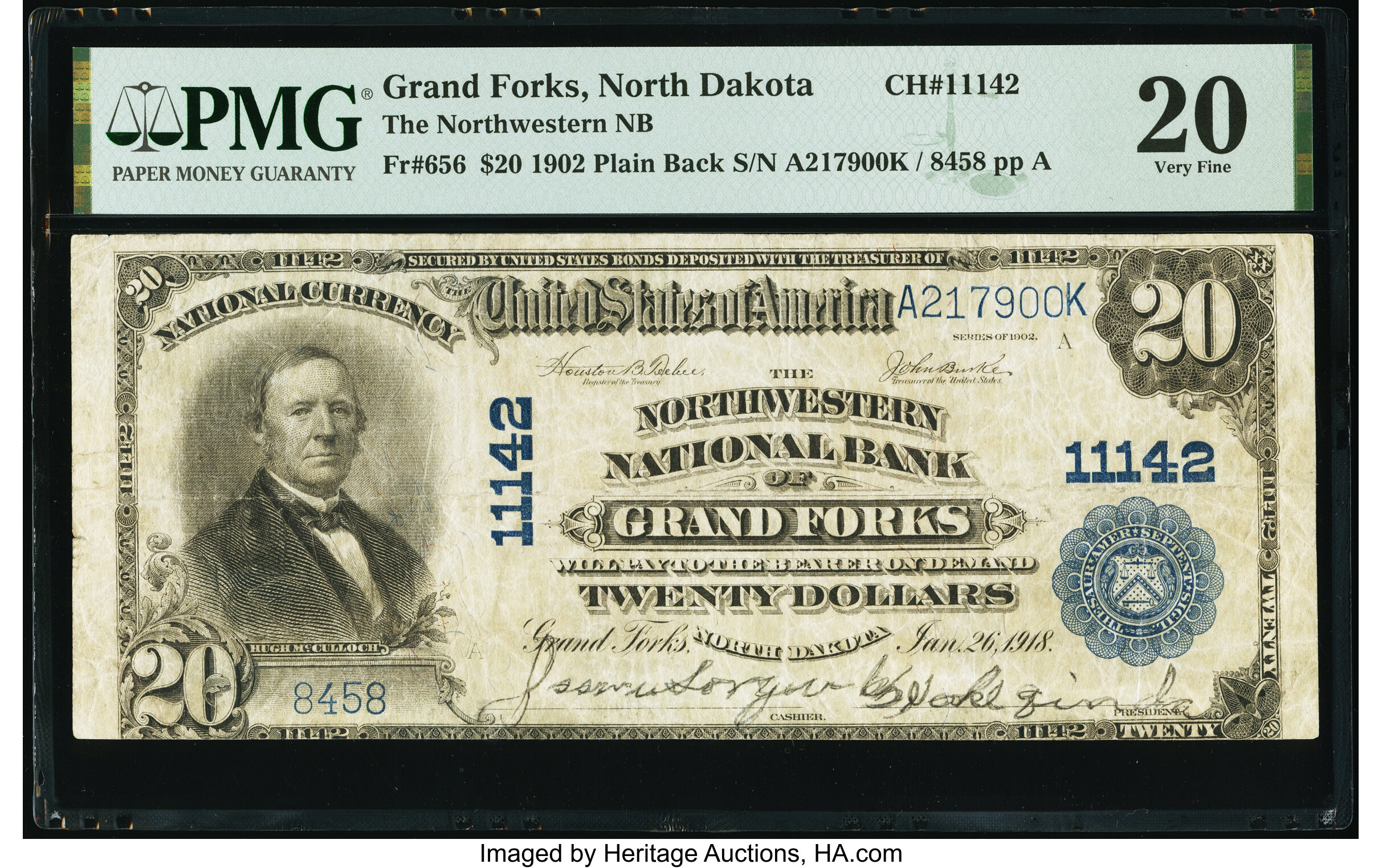 image for: Grand Forks, ND - $20 1902 Plain Back Fr. 656 The Northwestern National Bank Ch. # 11142 PMG Very Fine 20....
