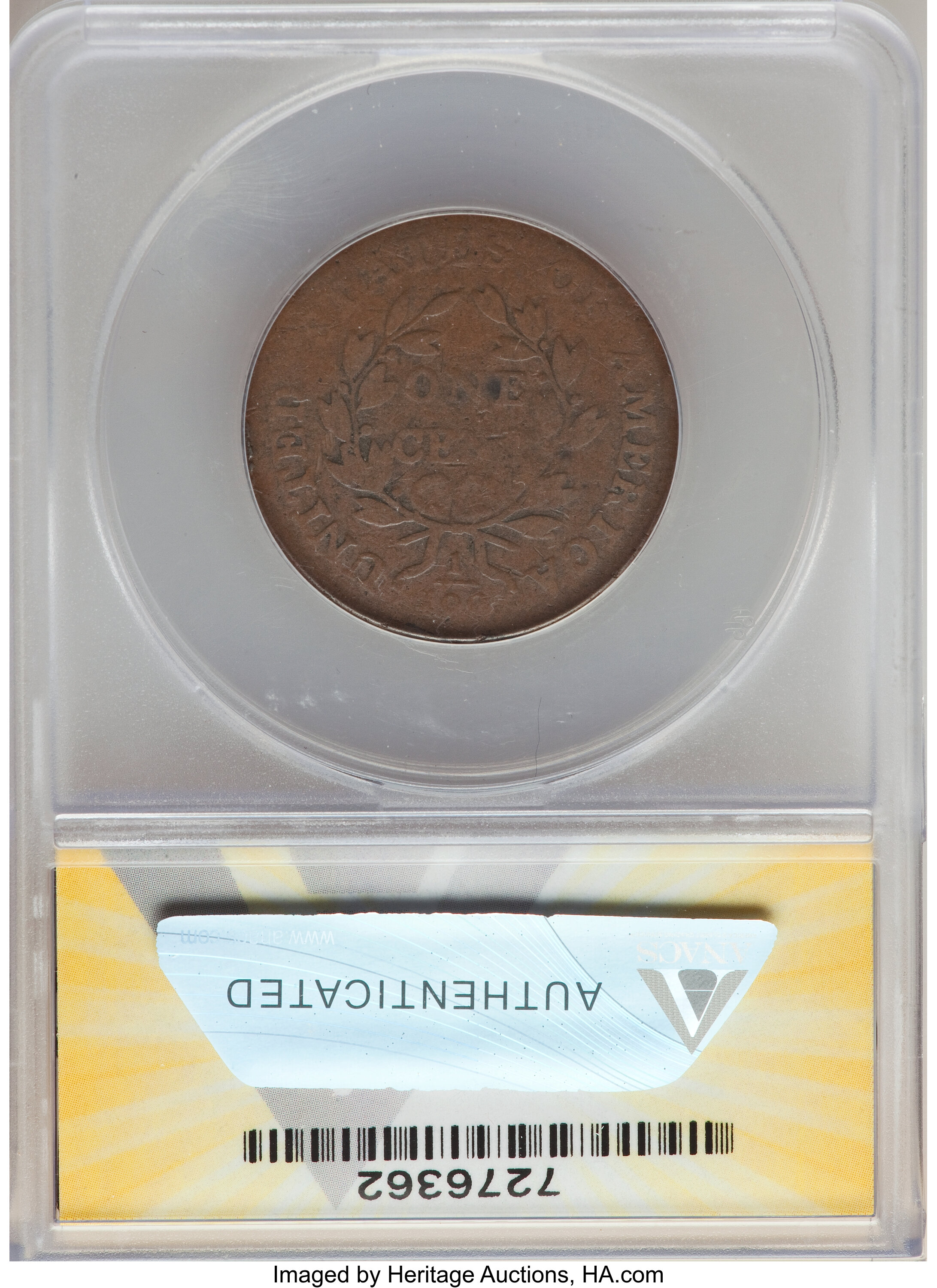 image for: 1800/1798 1C Style One Hair, S-190, B-5, R.3, VG8 ANACS.  ...