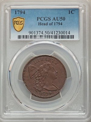 image for: 1794 1C Head of 1794, S-31, B-13, R.1, AU50 PCGS....