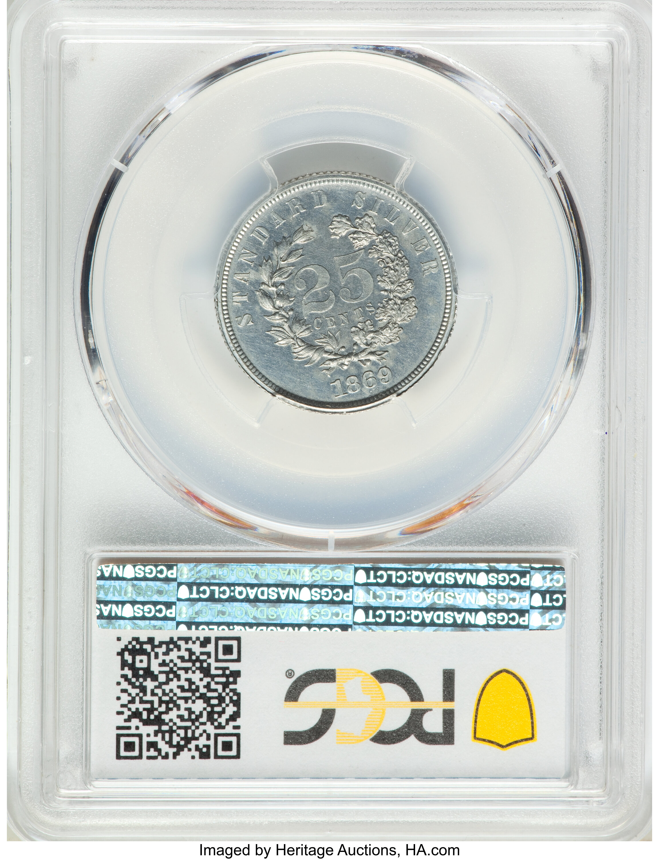 image for: 1869 25C Standard Silver Quarter, Judd-731, Pollock-812, High R.7, PR62 PCGS. PCGS Population: (1/2 and 0/0+). NGC Census: ...
