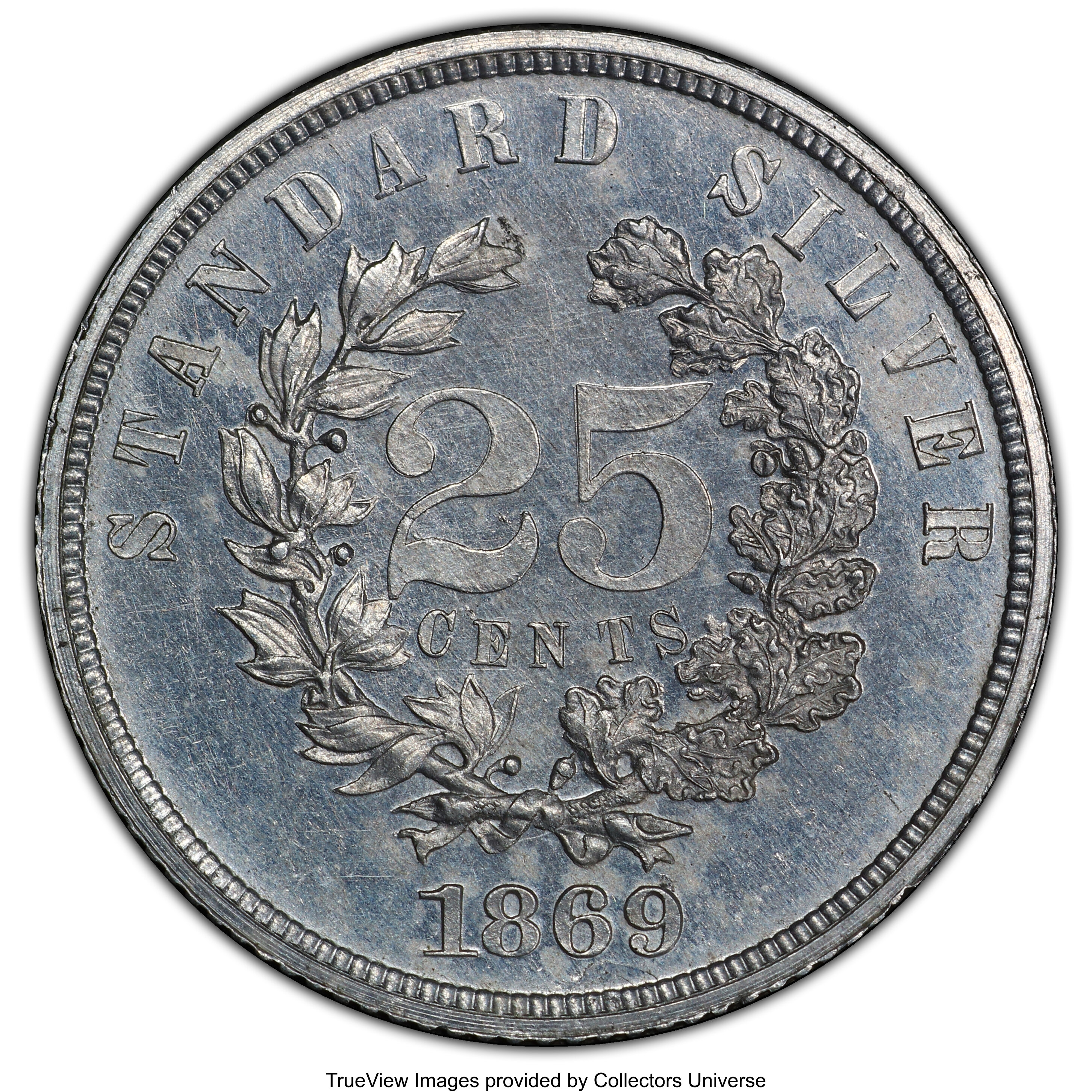 image for: 1869 25C Standard Silver Quarter, Judd-731, Pollock-812, High R.7, PR62 PCGS. PCGS Population: (1/2 and 0/0+). NGC Census: ...