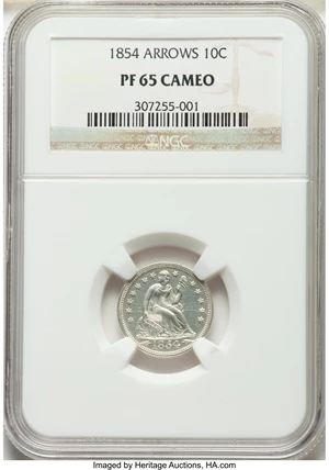 image for: 1854 10C Arrows PR65 Cameo NGC. F-111, R.7....