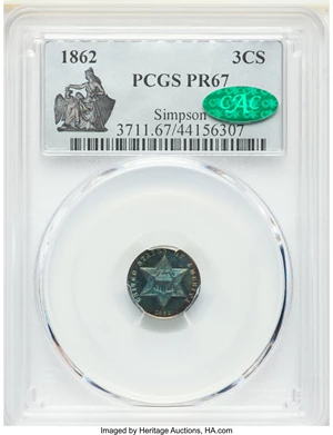 image for: 1862 3CS PR67 PCGS. CAC....