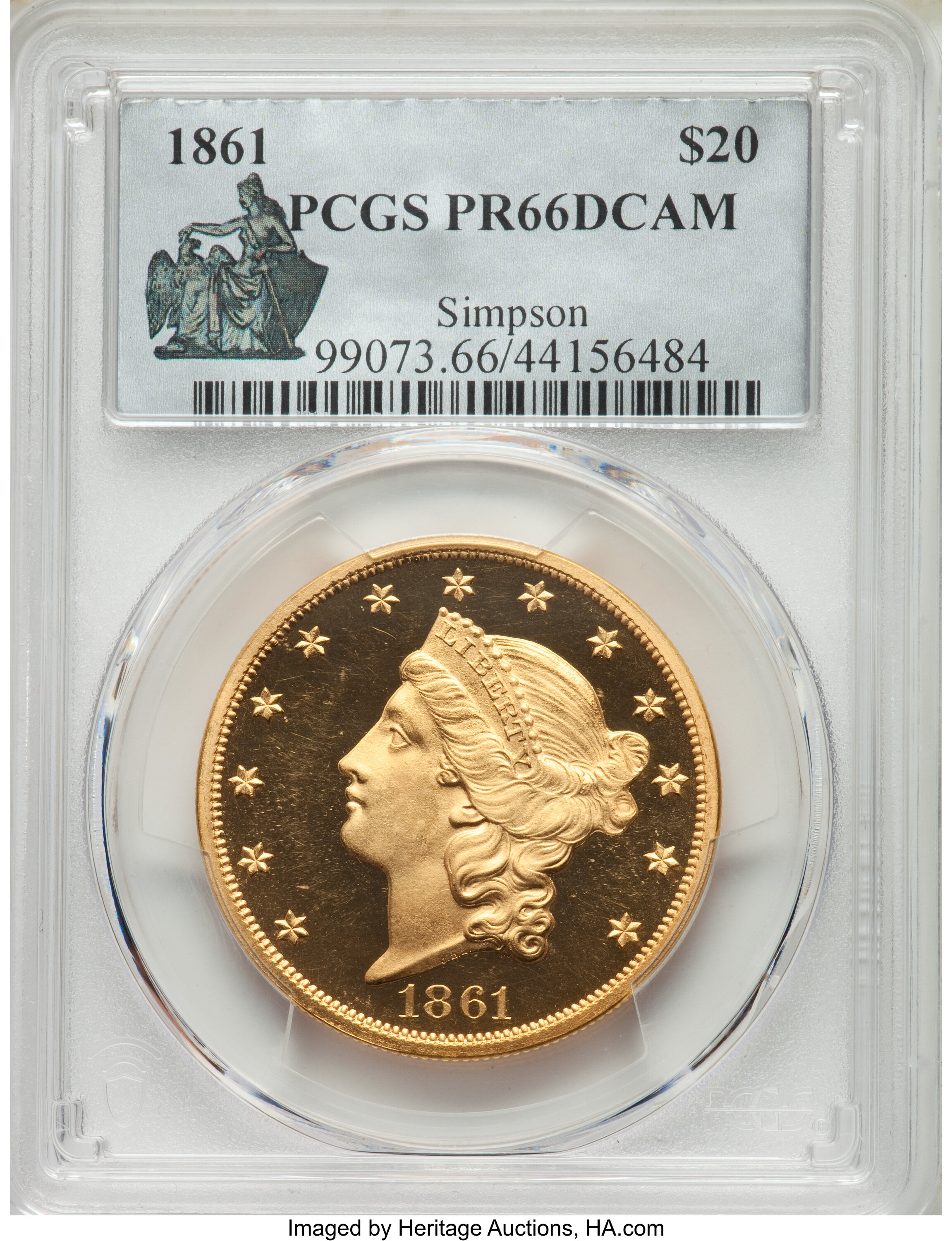 image for: 1861 $20 PR66 Deep Cameo PCGS. JD-1, High R.7....