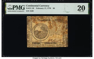 image for: Continental Currency February 17, 1776 $6 PMG Very Fine 20....