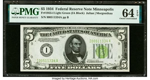 image for: Fr. 1955-I $5 1934 Federal Reserve Note. PMG Choice Uncirculated 64 EPQ....