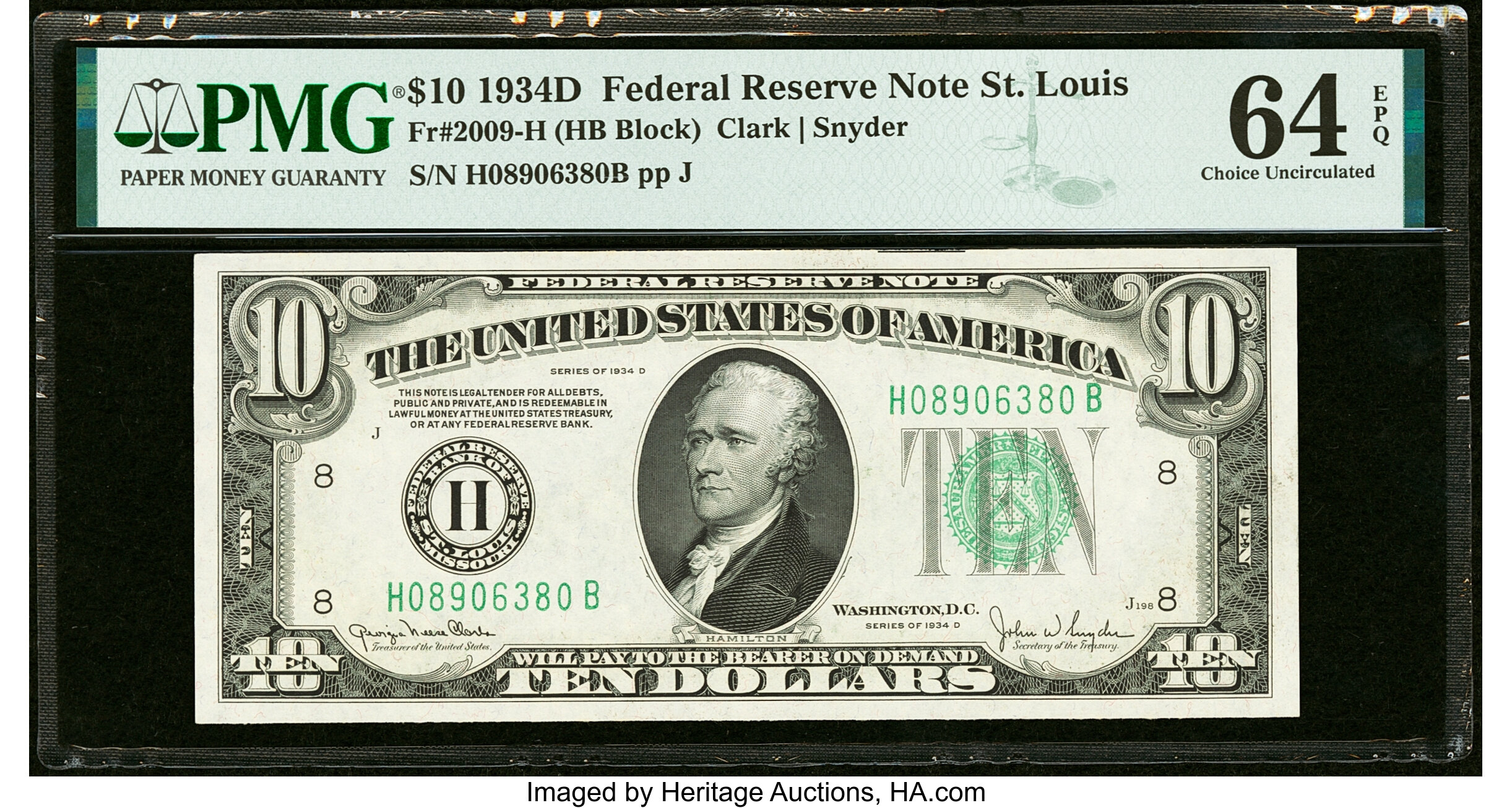 image for: Fr. 2009-H $10 1934D Federal Reserve Note. PMG Choice Uncirculated 64 EPQ....