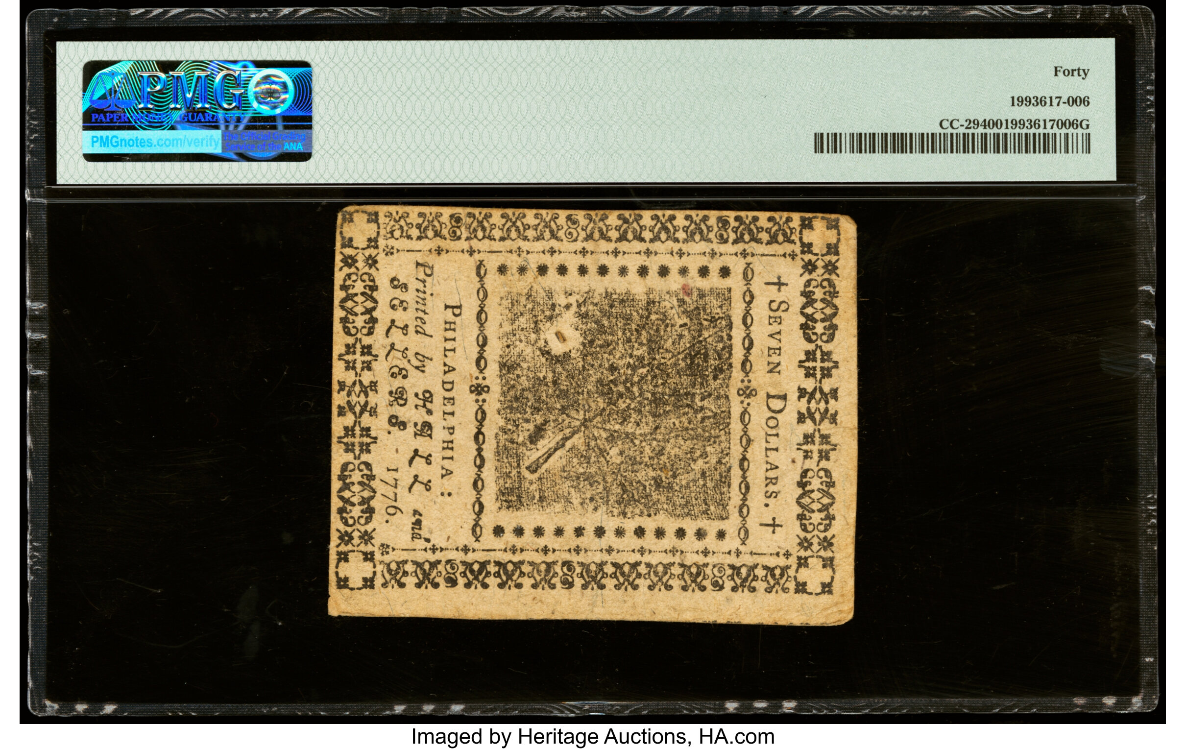 image for: Continental Currency February 17, 1776 $7 PMG Extremely Fine 40....