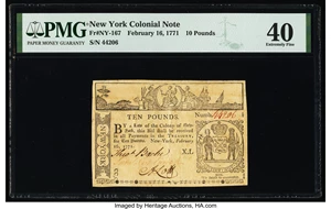 image for: New York February 16, 1771 £10 PMG Extremely Fine 40....