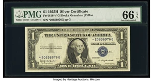 image for: Fr. 1618* $1 1935H Silver Certificate Star. PMG Gem Uncirculated 66 EPQ....