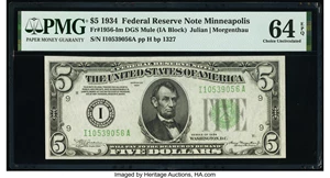 image for: Fr. 1956-I $5 1934 Mule Federal Reserve Note. PMG Choice Uncirculated 64 EPQ....