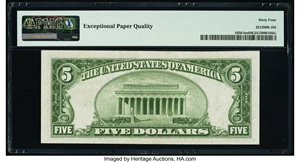 image for: Fr. 1956-I $5 1934 Mule Federal Reserve Note. PMG Choice Uncirculated 64 EPQ....