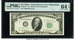 image for: Fr. 2011-C* $10 1950A Federal Reserve Star Note. PMG Choice Uncirculated 64 EPQ....