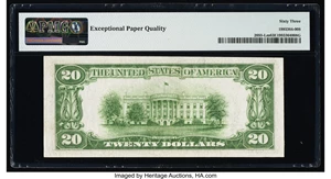 image for: Fr. 2055-L $20 1934A Mule Federal Reserve Note. PMG Choice Uncirculated 63 EPQ....