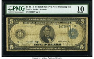 image for: Fr. 878* $5 1914 Federal Reserve Star Note PMG Very Good 10....