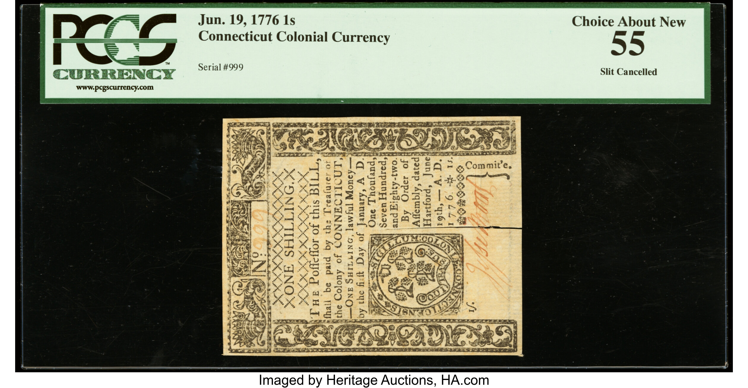 image for: Connecticut June 19, 1776 1s PCGS Choice About New 55....