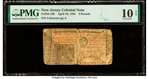image for: New Jersey April 16, 1764 £3 PMG Very Good 10 Net....