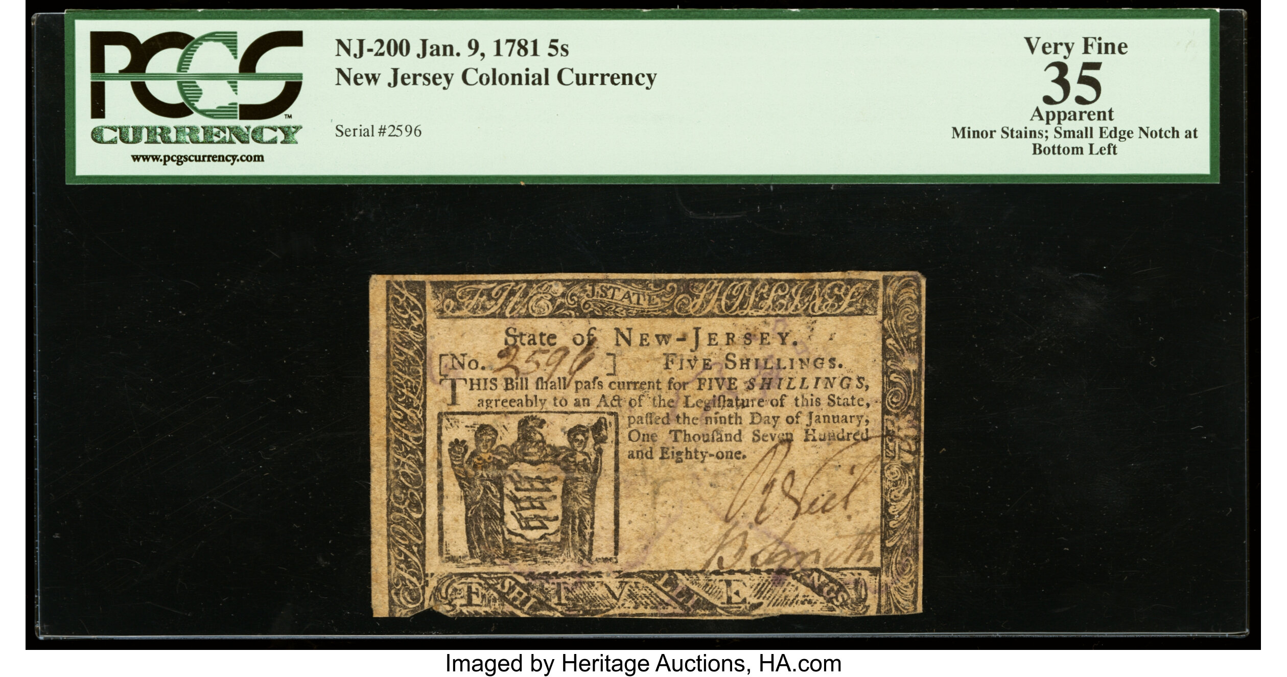 image for: New Jersey January 9, 1781 5s PCGS Apparent Very Fine 35....