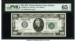 image for: Fr. 2050-F $20 1928 Federal Reserve Note. PMG Gem Uncirculated 65 EPQ....