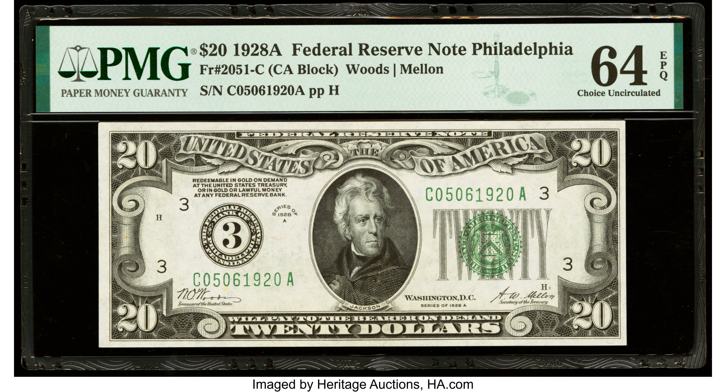 image for: Fr. 2051-C $20 1928A Federal Reserve Note. PMG Choice Uncirculated 64 EPQ....