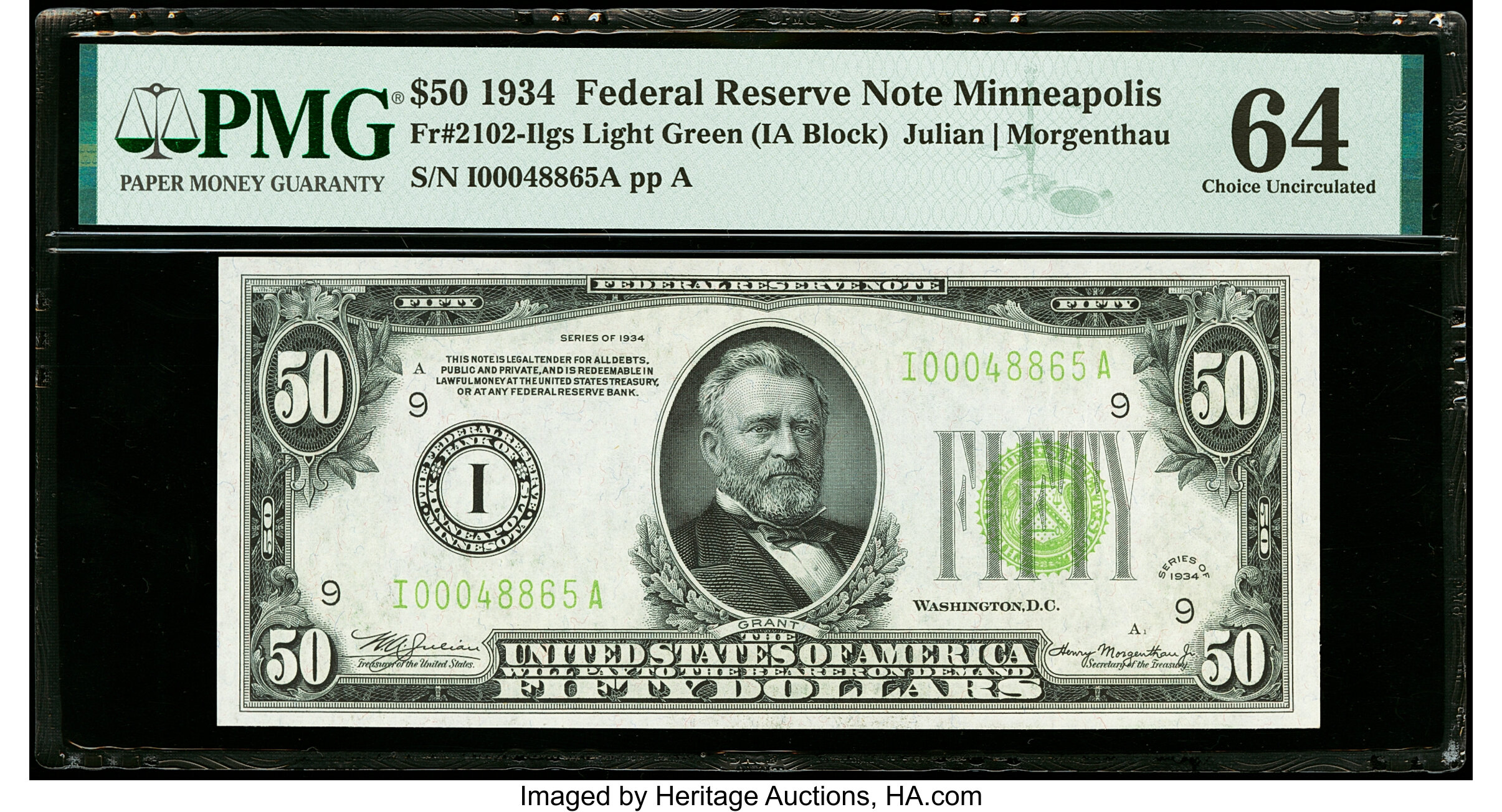image for: Fr. 2102-I $50 1934 Federal Reserve Note. PMG Choice Uncirculated 64....