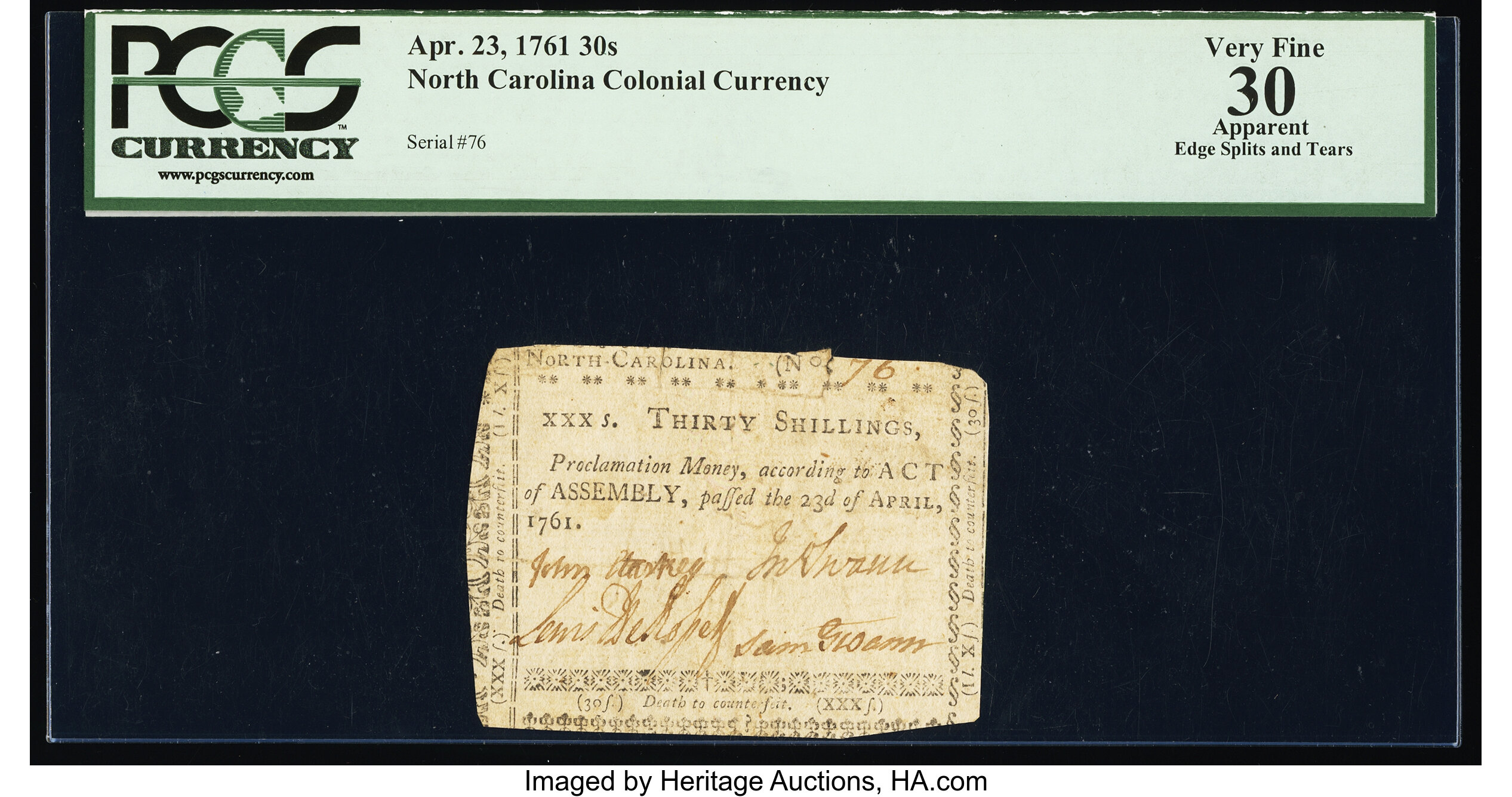 image for: North Carolina April 23, 1761 30s PCGS Apparent Very Fine 30....