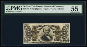 image for: Fr. 1325 50¢ Third Issue Spinner PMG About Uncirculated 55....