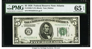 image for: Fr. 1950-F $5 1928 Federal Reserve Note. PMG Gem Uncirculated 65 EPQ....