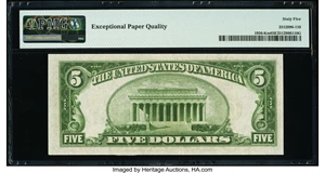 image for: Fr. 1956-K $5 1934 Mule Federal Reserve Note. PMG Gem Uncirculated 65 EPQ....