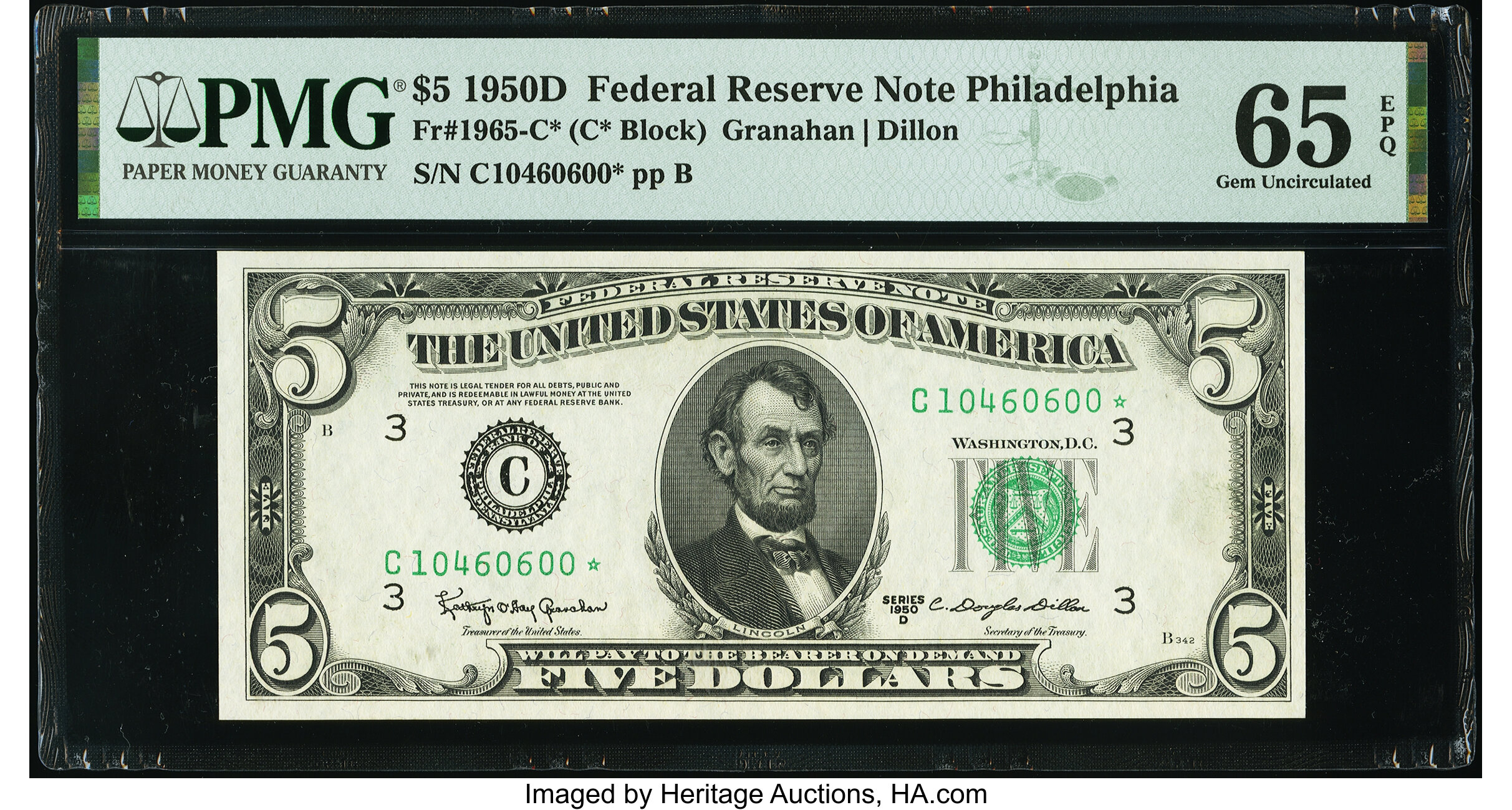 image for: Fr. 1965-C* $5 1950D Federal Reserve Star Note. PMG Gem Uncirculated 65 EPQ....
