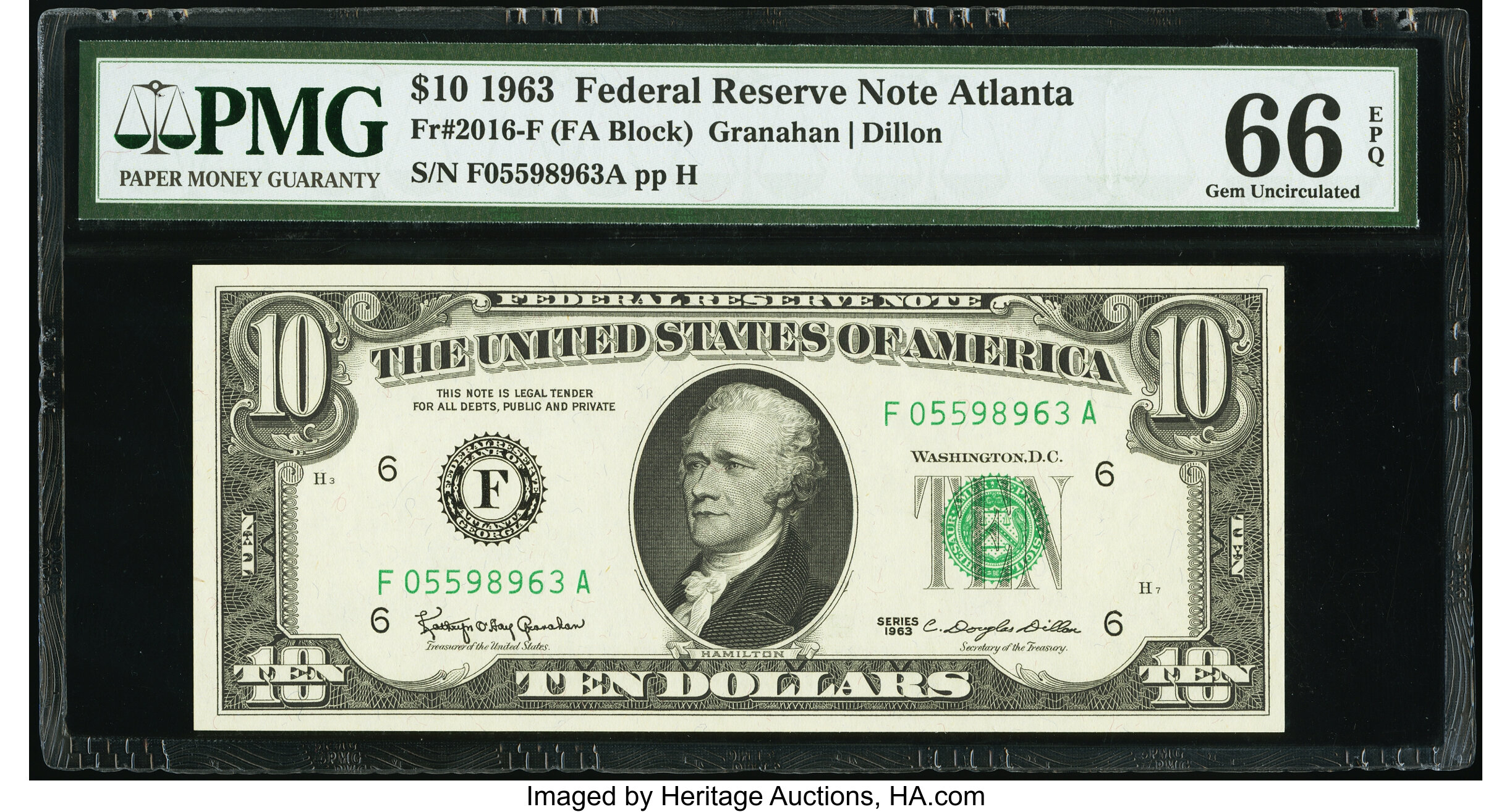 image for: Fr. 2016-F $10 1963 Federal Reserve Note. PMG Gem Uncirculated 66 EPQ....