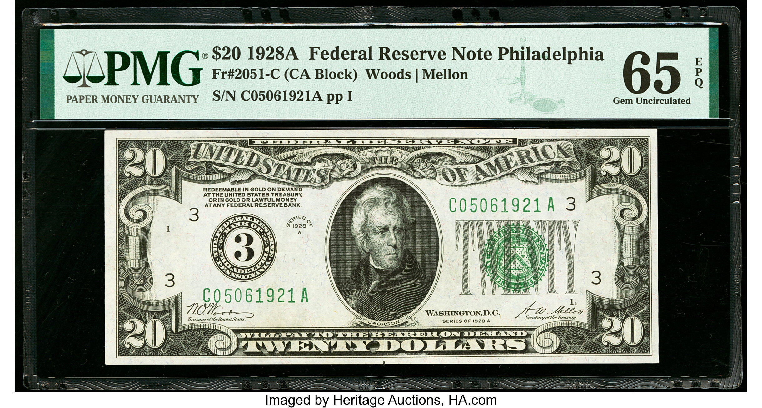 image for: Fr. 2051-C $20 1928A Federal Reserve Note. PMG Gem Uncirculated 65 EPQ....